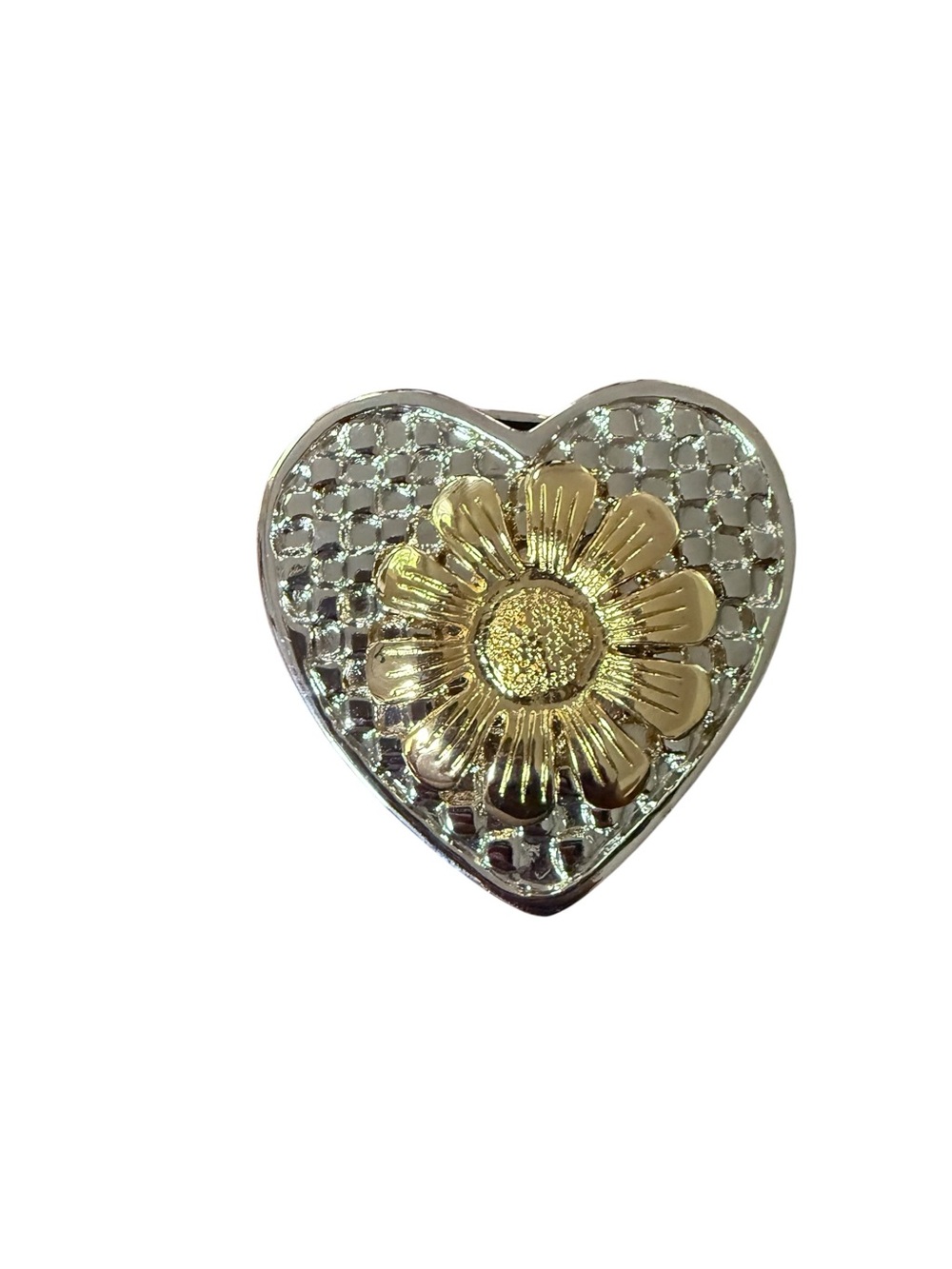 Vintage Heart Shaped Floral Belt Buckle Silver and Gold Tone Women’s Jewelry